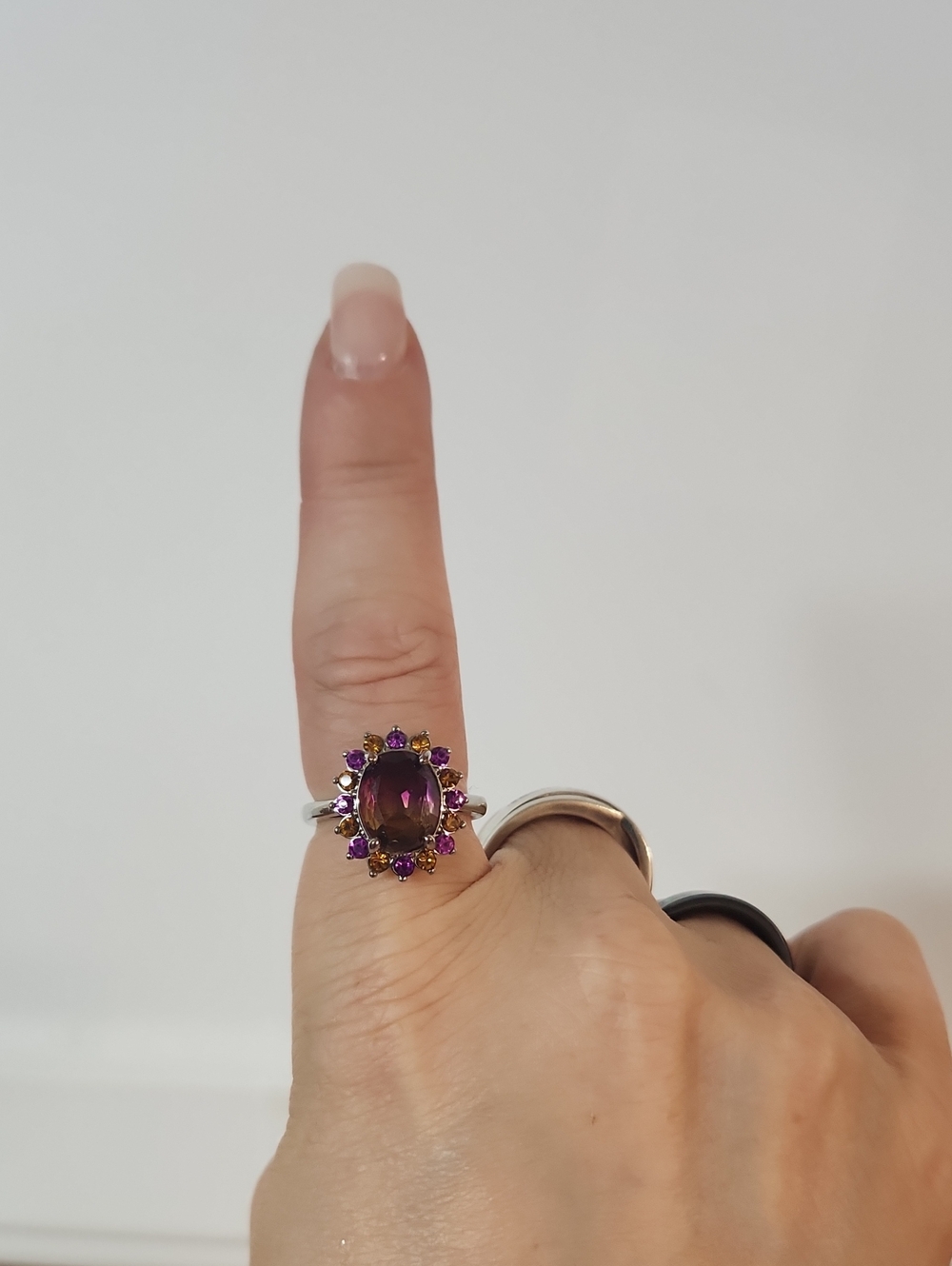 Purple Halo With Citrine Gemstone Ring - Women Jewelry Size: 6.5